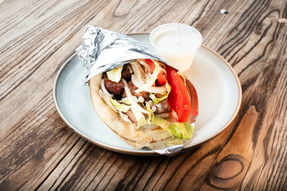 Shish kebab sandwich in pita and foil