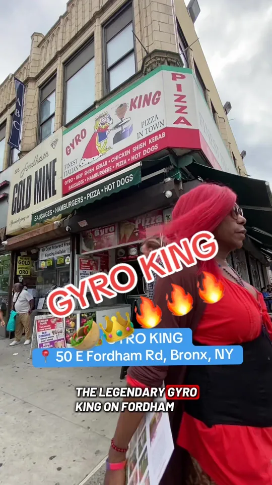 Creator outside the Gyro King storefront at 50 East Fordham Road