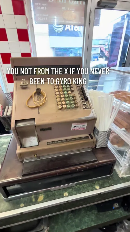 The vintage cash register on the Gyro King counter